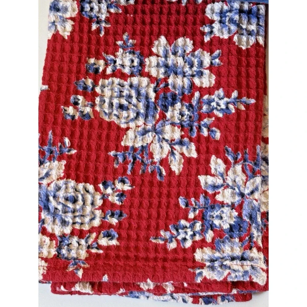 April Cornell Kitchen (3) Dish Towels Willa Rose Waffle Weave Red White Blue